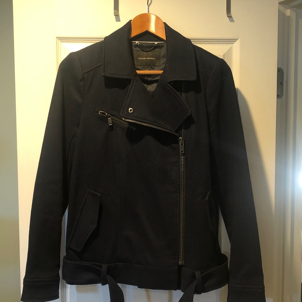 Banana Republic Dark Leather Jacket with Zipper
